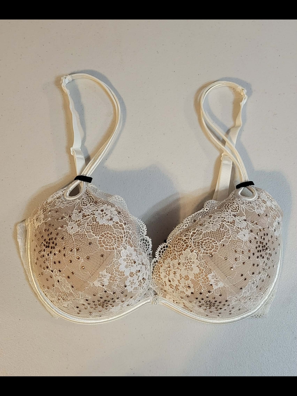 Victoria's Secret Sexy Little Things Beige Nude White Stones Push Up Bra 34DD